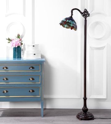 Dragonfly Tiffany Style 60" Arched LED Floor Lamp - JONATHAN Y
